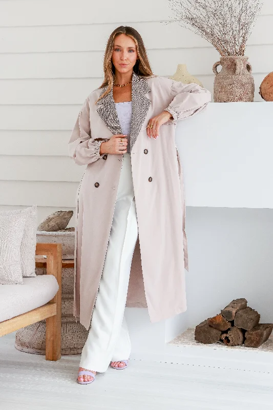 Dreamhouse Gingham Trim Trench Latte