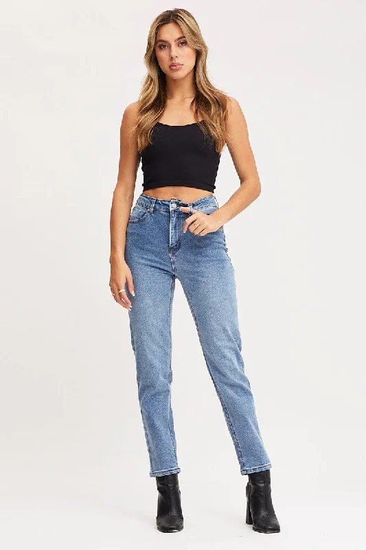 Blue High Rise Mom Jeans