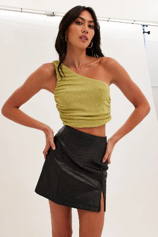 Green Top One Shoulder Sleeveless Slinky